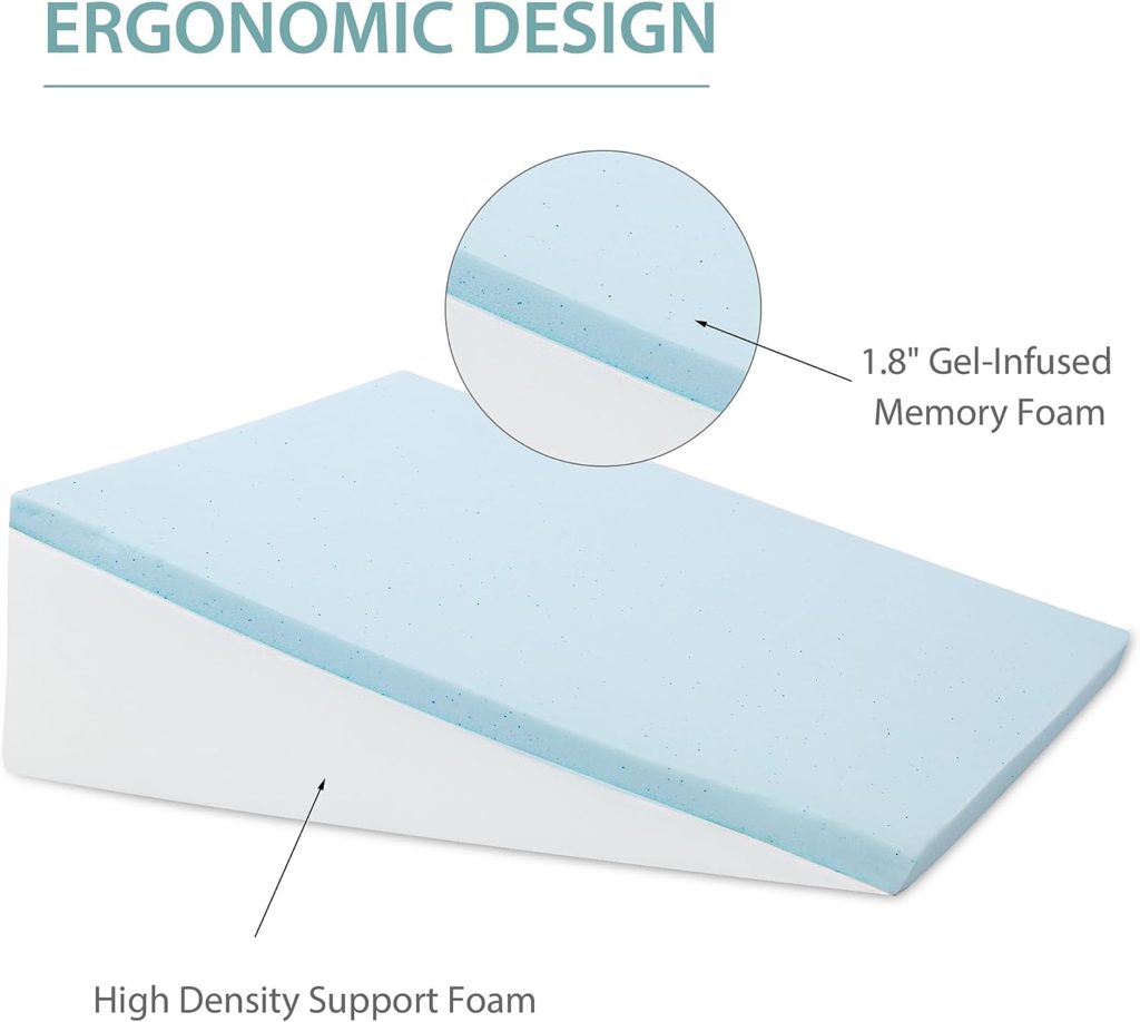 Bed Wedge Pillow with Memory Foam Top for Sleeping, 10 Inch Elevated Support Triangle Pillow for Reading and Rest, Bed Pillow for Legs and Back Support with Washable Cover