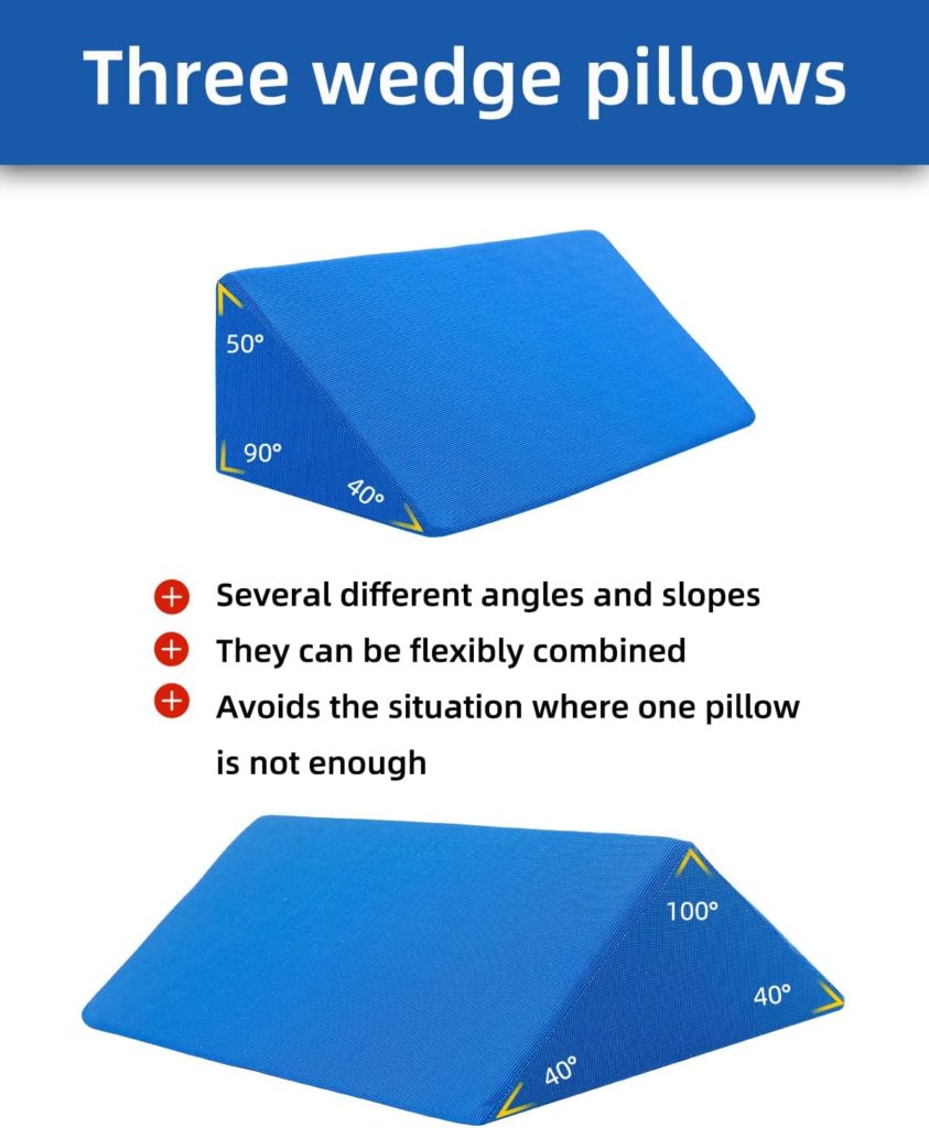 Fanwer Positioning Wedge Pillow for Side Sleeping (3 in 1), 40 Degree Triangle Bed Wedges  Body Positioners for Back Pain, Preventing Bedsores, After Surgery, Knees Elevated, Pregnancy