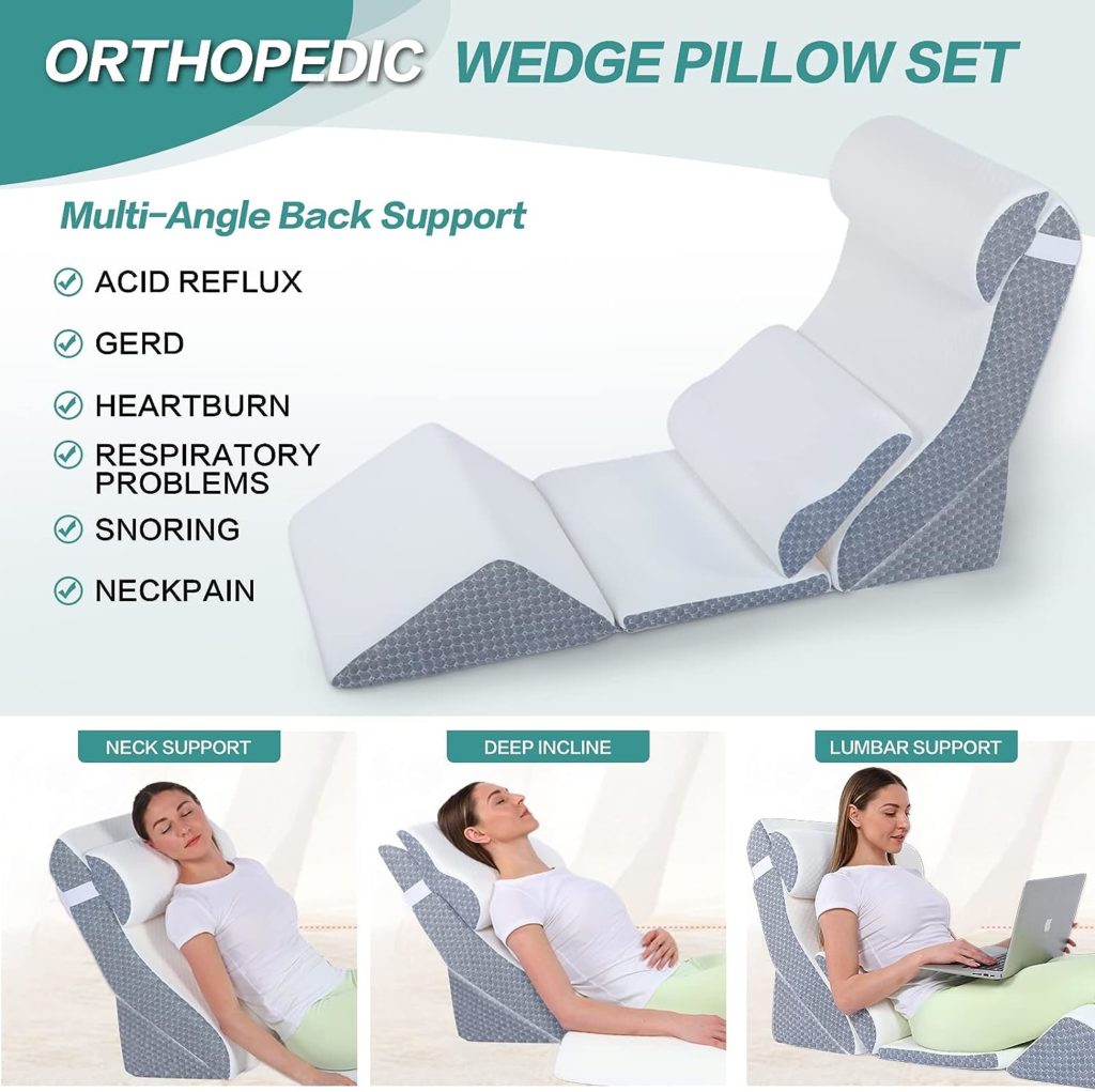 Ganaver 6Pcs Wedge Pillow for Sleeping, Orthopedic Bed Wedge Pillows for After Surgery, Foam Triangle Sit Up Pillow Wedge for Back, Neck, Shoulder Support, Leg Elevation, Acid Reflux, Gerd, Snoring