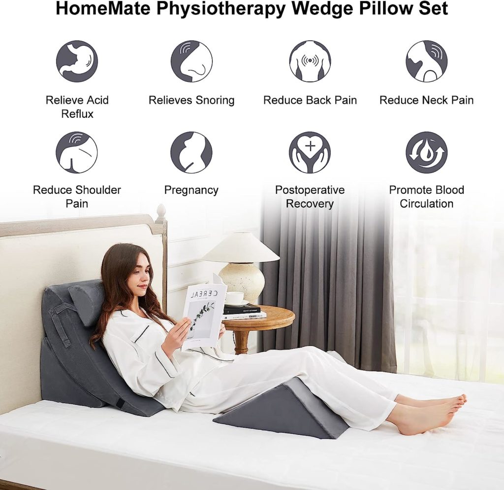 HomeMate 4pcs Orthopedic Bed Wedge Pillow Set, Post Surgery Foam Pillows for Back, Neck and Leg Pain Relief, Adjustable Wedge Pillow for Sleeping-Acid Reflux,Anti Snoring, Heartburn  GERD Sleeping