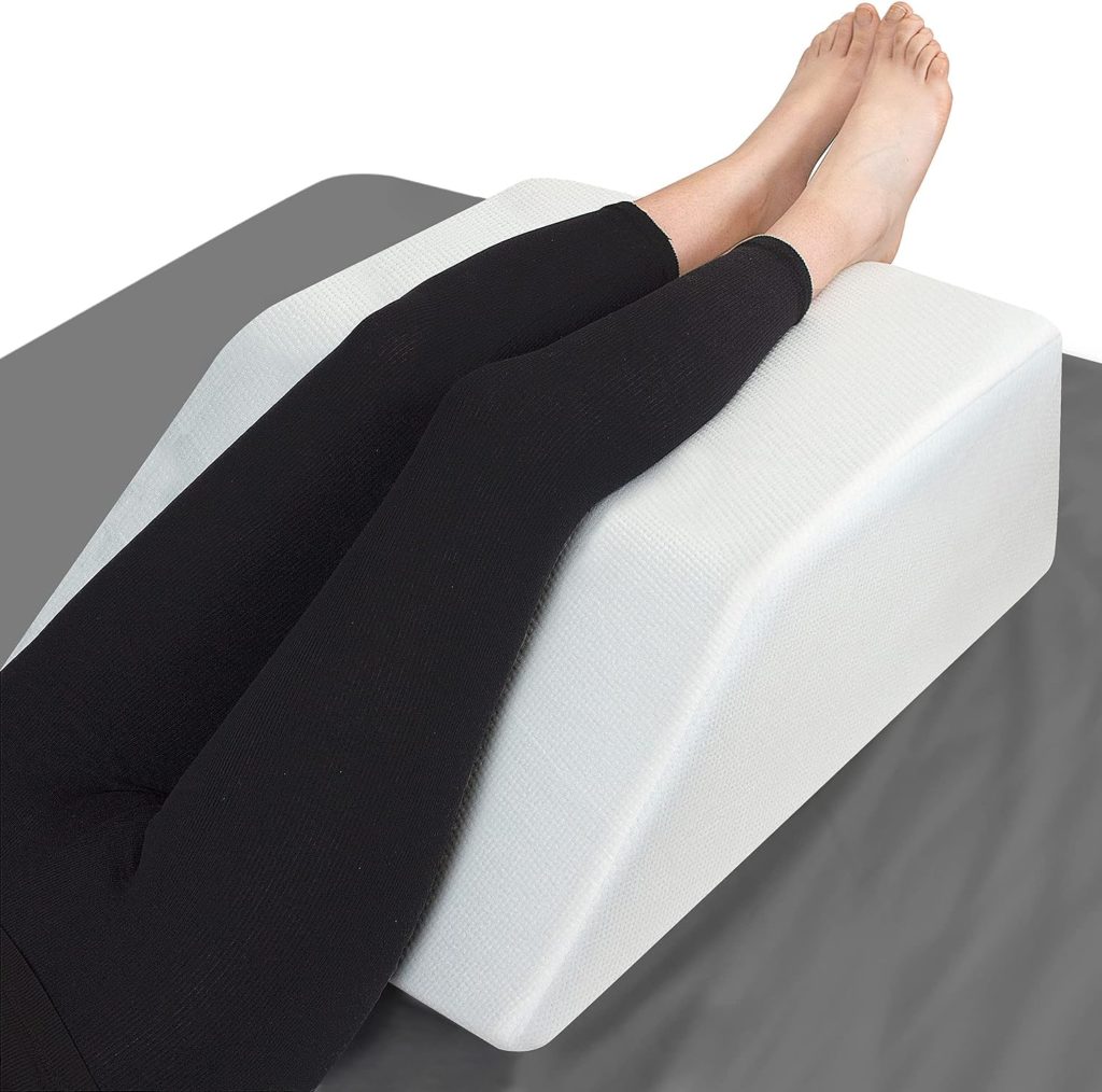 Leg Elevation Pillow with Memory Foam Top - Elevated Leg Rest Pillow for Circulation, Swelling, Knee Pain Relief - Wedge Pillow for Legs, Sleeping, Reading, Relaxing - Washable Cover (8 Inch)
