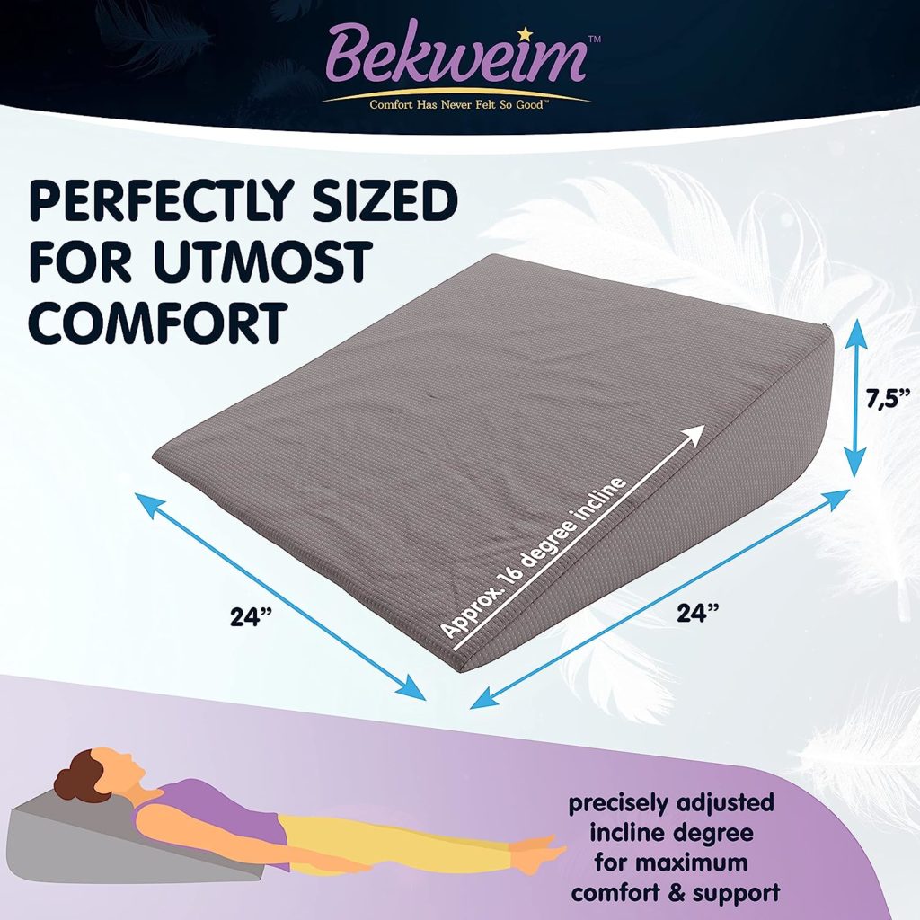Wedge Pillow for Sleeping | 7.5 Inch Incline - Unique Curved Design | Memory Foam Bed Wedge Pillow | Support and Relief from Acid Reflux, Back and Neck Pain, Snoring, GERD (Dark Grey)