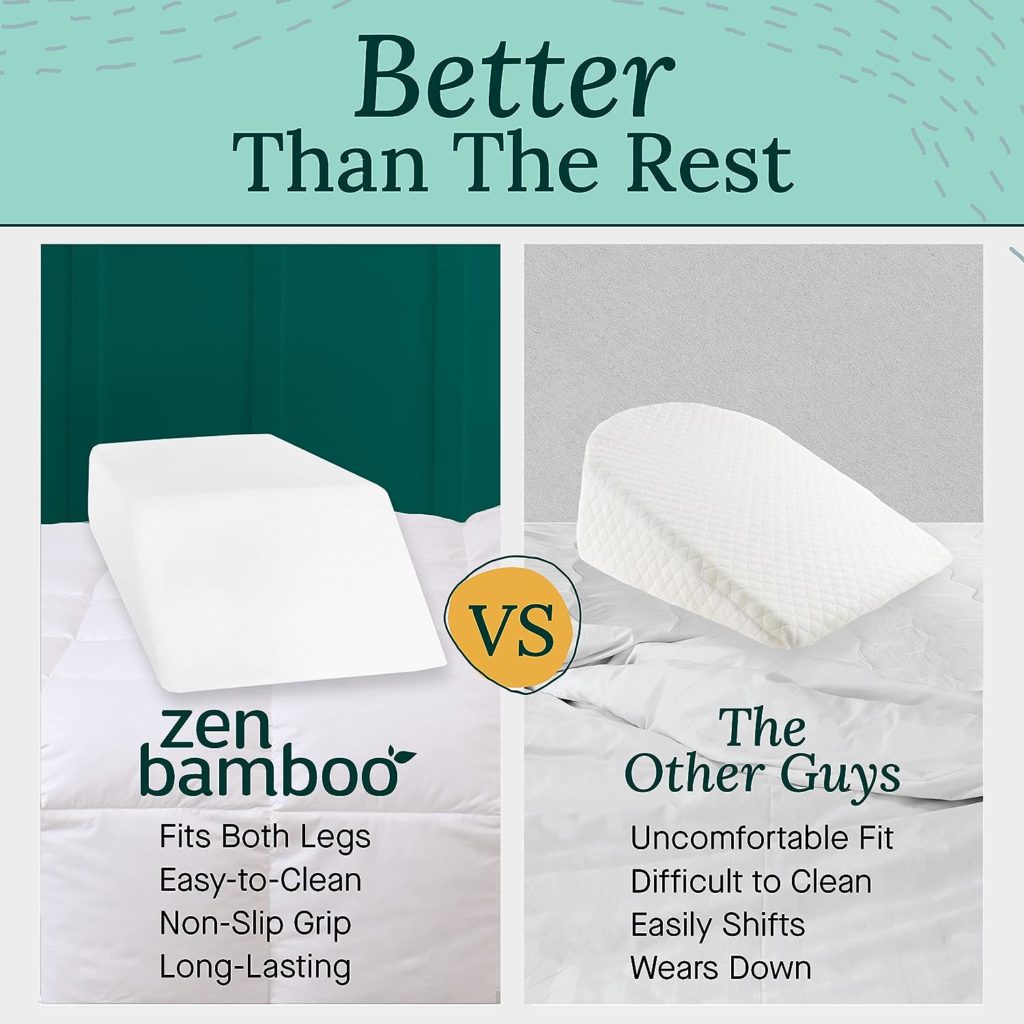 Zen Bamboo Wedge Pillows for Sleeping - Luxury Foam Leg Elevation Pillow for Leg  Back Discomfort w/Removable Cover