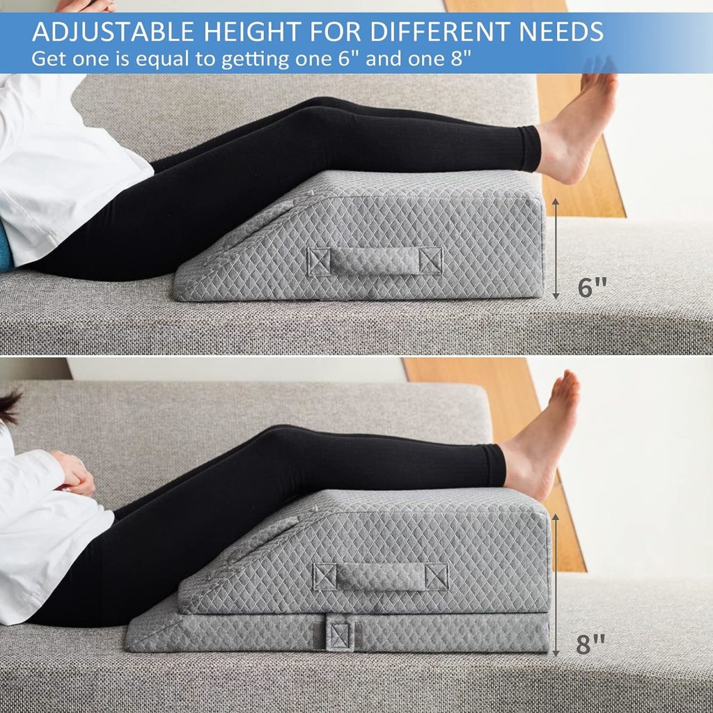 Adjustable Leg Elevation Pillows for Swelling, Cooling Gel Memory Foam Wedge Pillows for After Surgery, Sciatica Back Knee Hip Ankles Pain Relief, Leg Pillows for Sleeping Blood Circulation