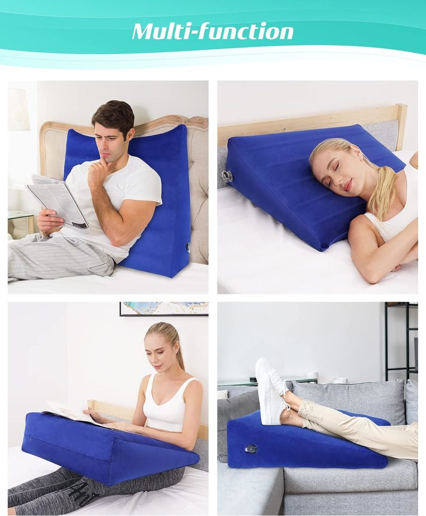 BLABOK Inflatable Wedge Pillow for Sleeping, Traveling, Reading, Triangle Bed Wedge Pillow (Blue)