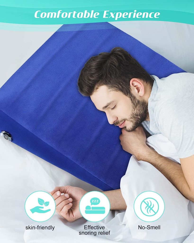 BLABOK Inflatable Wedge Pillow for Sleeping, Traveling, Reading, Triangle Bed Wedge Pillow (Blue)
