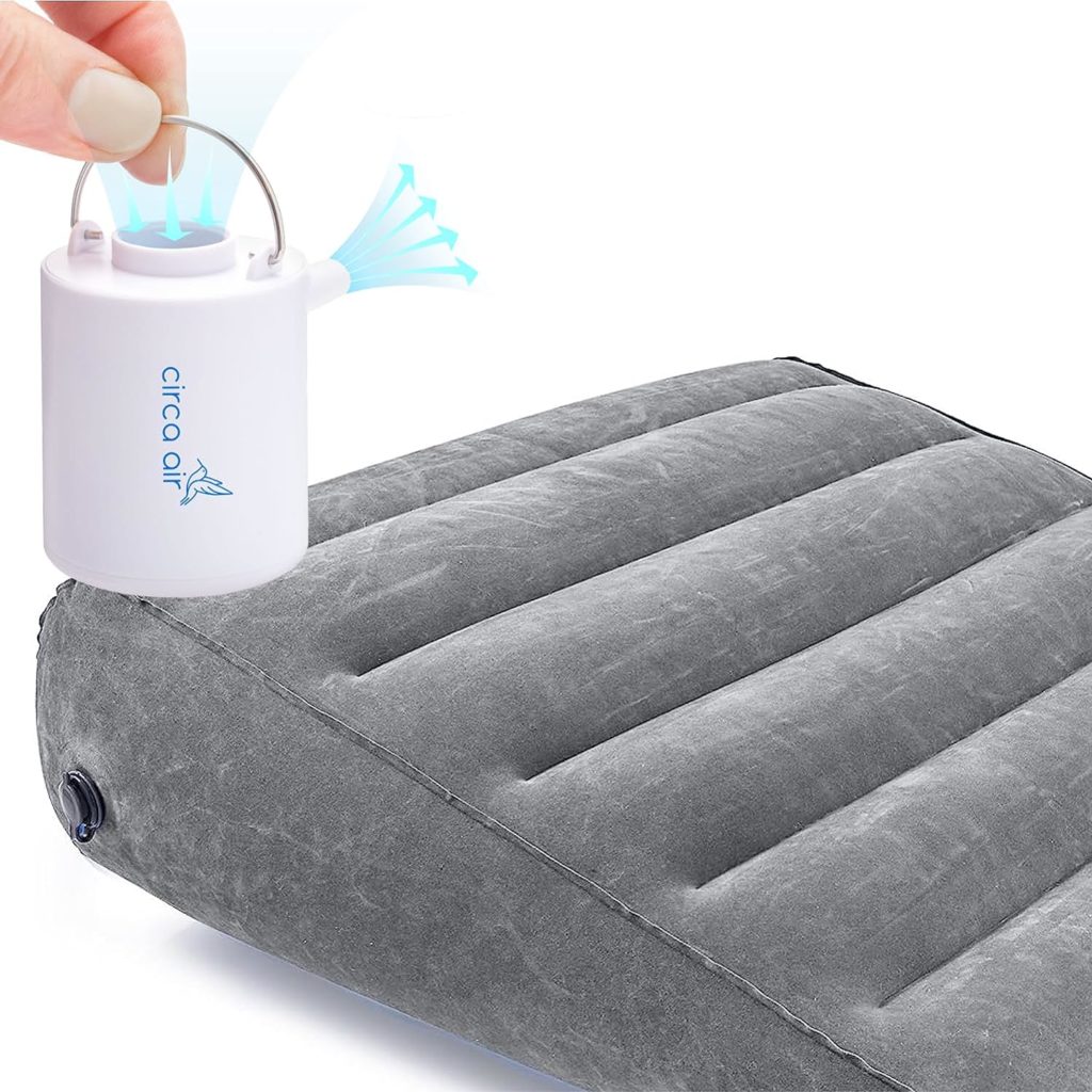 Circa Air Inflatable Wedge Pillow (Gray 24) and Mini Pump Bundle - Travel Wedge Pillow for Sleeping, GERD, Snoring, or Acid Reflux + Rechargeable USB Mini Air Pump, Small Portable Travel Pump