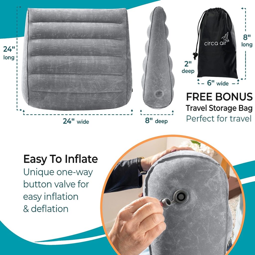 Circa Air Inflatable Wedge Pillow (Gray 24) and Mini Pump Bundle - Travel Wedge Pillow for Sleeping, GERD, Snoring, or Acid Reflux + Rechargeable USB Mini Air Pump, Small Portable Travel Pump