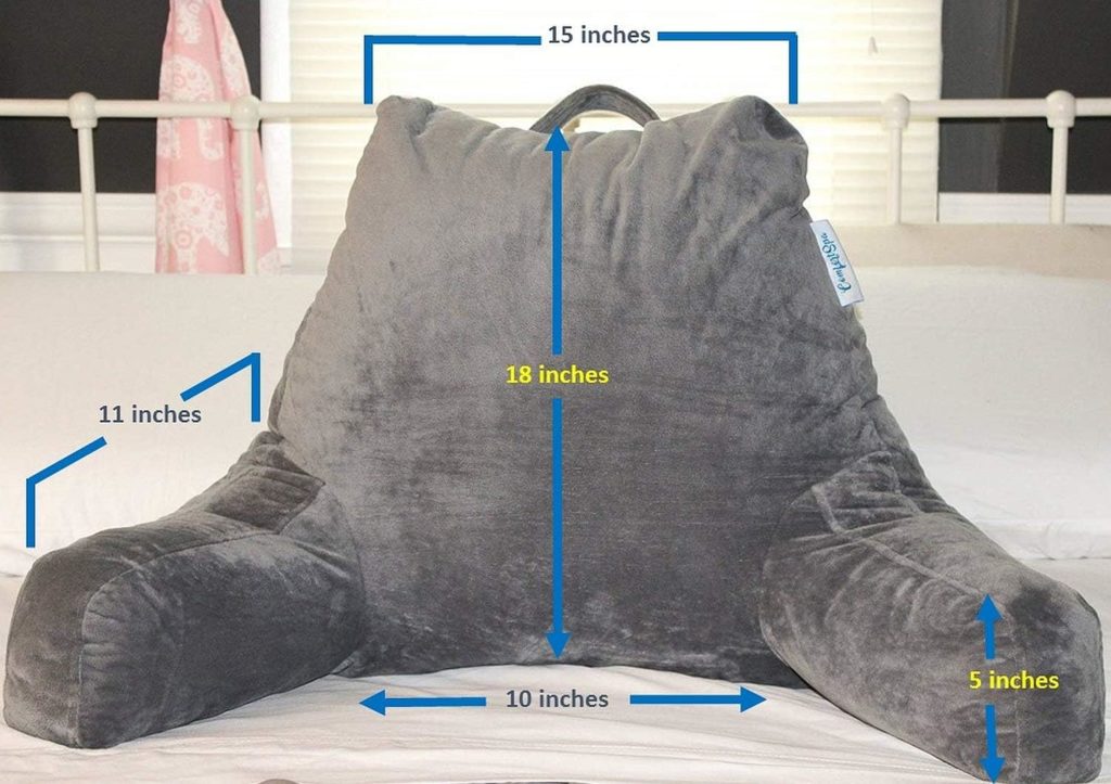 ComfortSpa Reading Pillow for Bed Adult Size, Back Rest Pillow with Arms, Pockets and Washable Cover; Use as Bed Pillows for Sitting Up in Bed for Bedrest or Relief from GERD Heartburn (Grey)