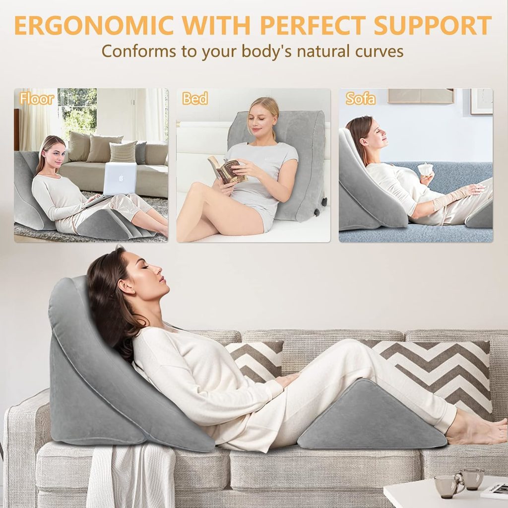 EKEPE Inflatable Wedge Pillow Set for Sleeping, Bed Wedge Pillow Set for Travel, Post Surgery Pillow for After Surgery, Knee  Back Pain, Acid Reflux, GERD, Anti Snoring, Heartburn