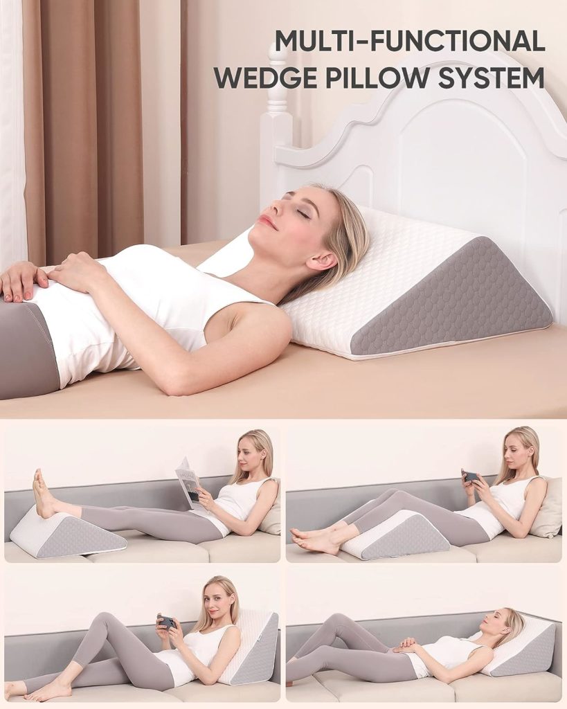 Forias Knee Wedge Pillow 8 Pure Memory Foam Bed Wedge Pillow for Sleeping After Surgery Triangle Pillow for Knee Support Leg Elevation Sciatica Knee Hip Back Pain Relief