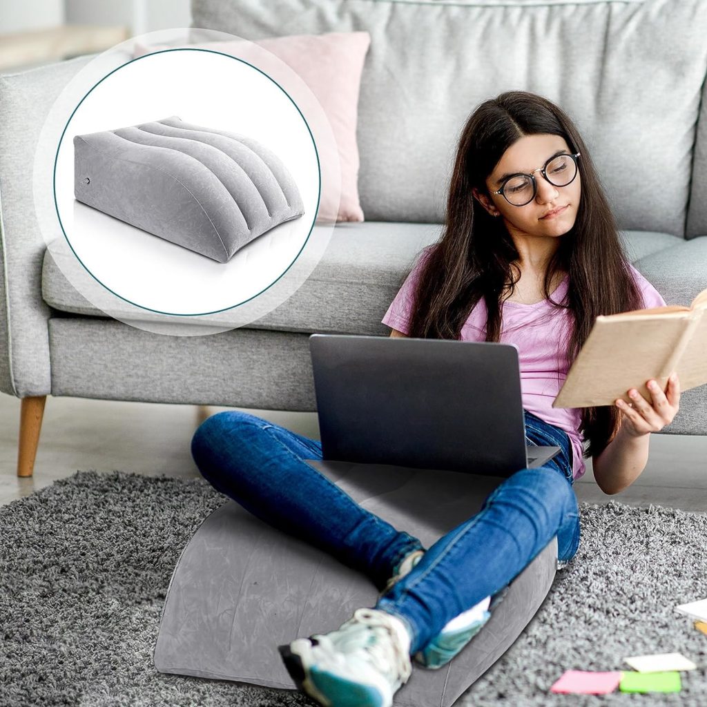 Geetery 2 Pcs Inflatable Wedge Pillows Travel Wedge Pillow for Sleeping 23 x 21 x 7 Bed Wedge Pillow 25 x 20 x 10 Leg Elevation Pillows for Travel Legs Knees and Back Support Pain Relief
