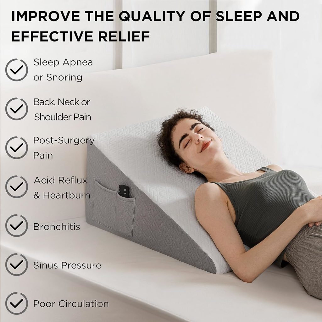 HBlife Wedge Pillow for Sleeping, Bed Wedge Pillow with Cooling Gel Memory Foam, 10 Elevated Support Triangle Pillow Versatile Wedge Pillow for Legs, Back Pain, Sleep Apnea, Alleviate Acid Reflux