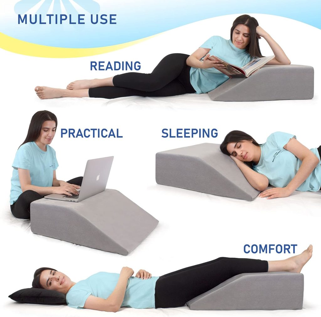 Healthex Leg Elevation Pillow with Memory Foam Top - Elevated Leg Rest Pillow for Circulation, Swelling, Kneef - Wedge Pillow for Legs, Sleeping, Reading, Relaxing - Removable Washable Cover (8 Inch)