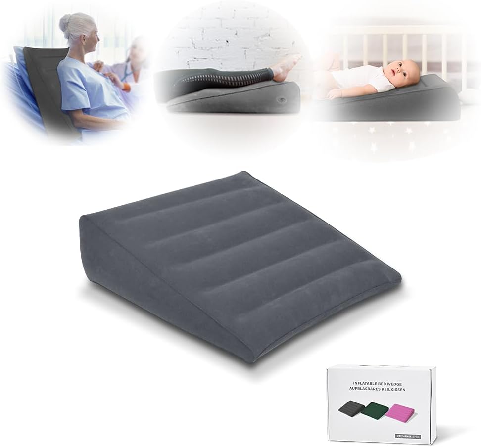 Inflatable Triangle Bed Wedge Pillow-Fast Inflating/Deflation Valve-Portable Travel Leg Elevation,Adjustable Incline Pillow for Back Support,Sleeping, Acid Reflux,Snuoring,Footrest 23.6 x 22 x 7