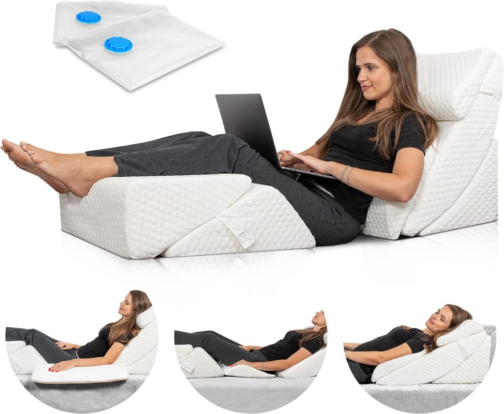 Lunix LX13 6pcs Orthopedic Bed Wedge Pillow Set, Post Surgery Memory Foam for Back, Neck and Leg Pain Relief, Sitting Pillow, Comfortable and Adjustable Pillows Acid Reflux and GERD for Sleeping White