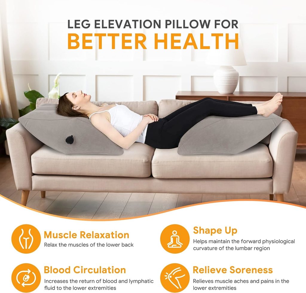 Maliton Inflatable Leg Elevation Pillow, Travel Wedge Leg Pillow for Sleeping, Leg Pillows for Elevation Blood Circulation, Inflatable Wedge Pillow with Inflatable Bag, fits for Relieve Pain, Surgery