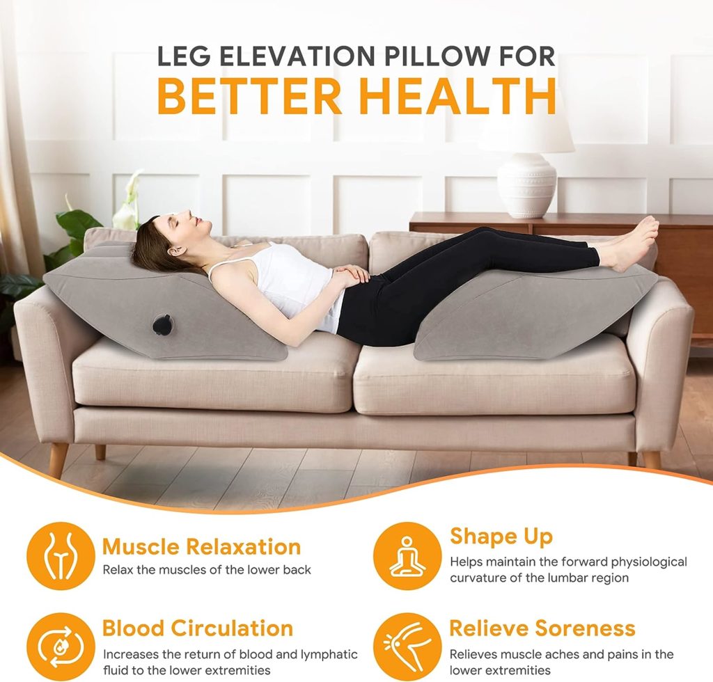 Maliton Inflatable Leg Elevation Pillow, Travel Wedge Leg Pillow for Sleeping, Leg Pillows for Elevation Blood Circulation, Inflatable Wedge Pillow with Inflatable Bag, fits for Relieve Pain, Surgery