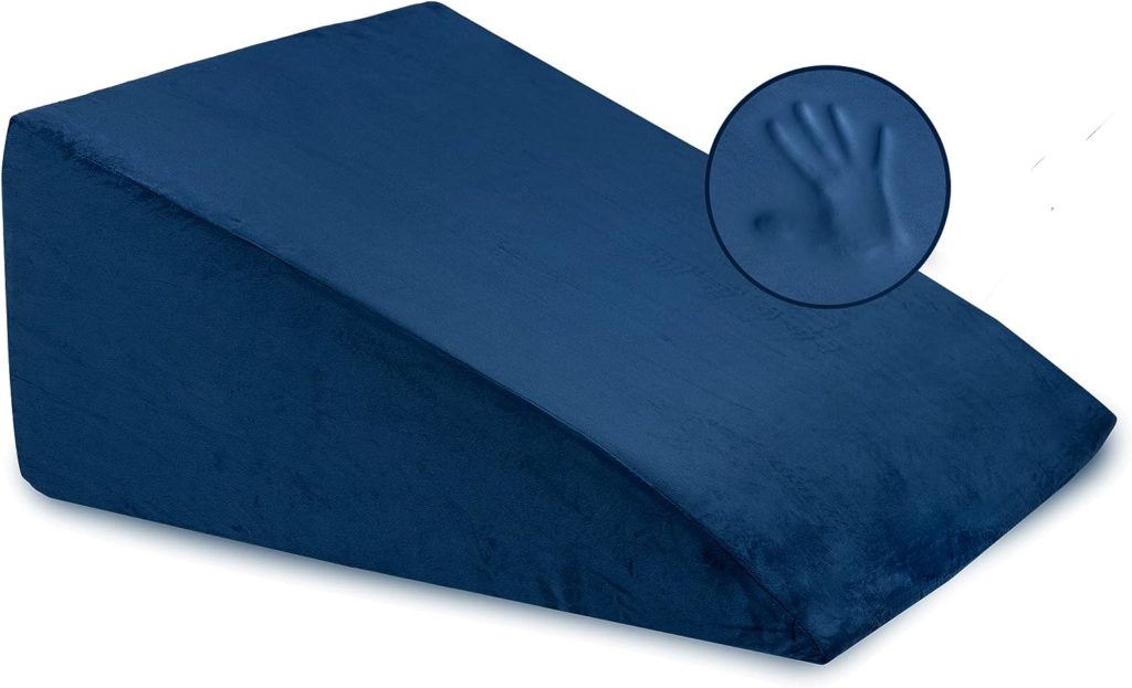 Milliard 12 Inch Bed Wedge Pillow with Memory Foam Top -Helps with Acid Reflux and Gerds, Reduce Neck and Back Pain, Snoring, and Respiratory Problems- Washable Cover (Velour Dark Blue)