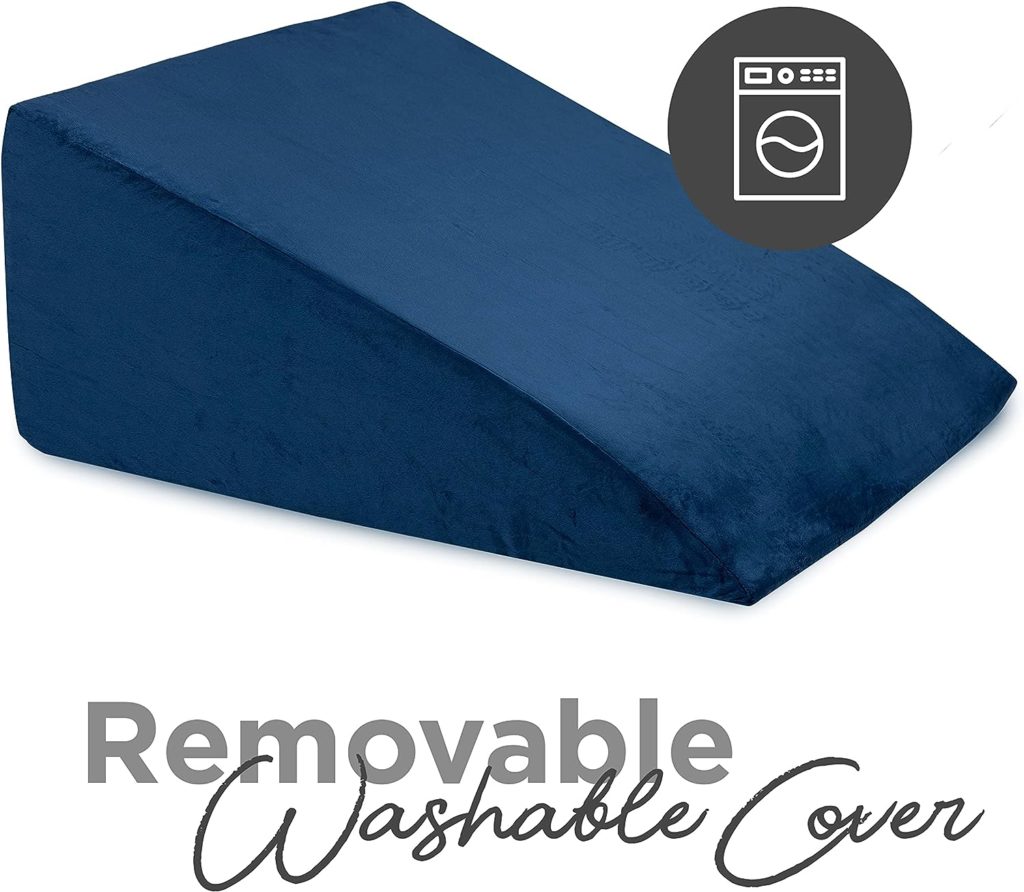 Milliard 12 Inch Bed Wedge Pillow with Memory Foam Top -Helps with Acid Reflux and Gerds, Reduce Neck and Back Pain, Snoring, and Respiratory Problems- Washable Cover (Velour Dark Blue)