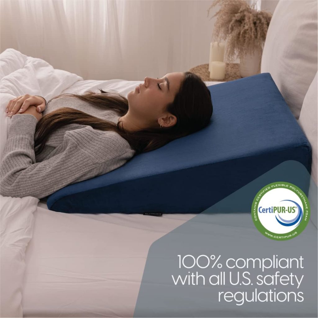 Milliard Bed Wedge Pillow with Memory Foam Top -Helps with Acid Reflux and Gerds, Reduce Neck and Back Pain, Snoring, and Respiratory Problems- Breathable and Washable Cover (7.5 Inch) (Dark Blue)