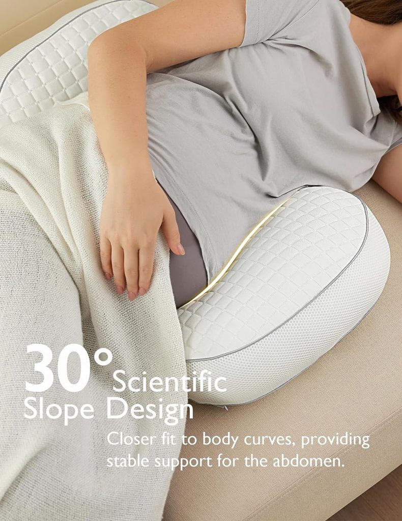 Momcozy Pregnancy Wedge Pillows for Sleeping with Cooling Cover, Portable Maternity Pillow for Side Sleeper, Adjustable Travel Pregnancy Pillow, White