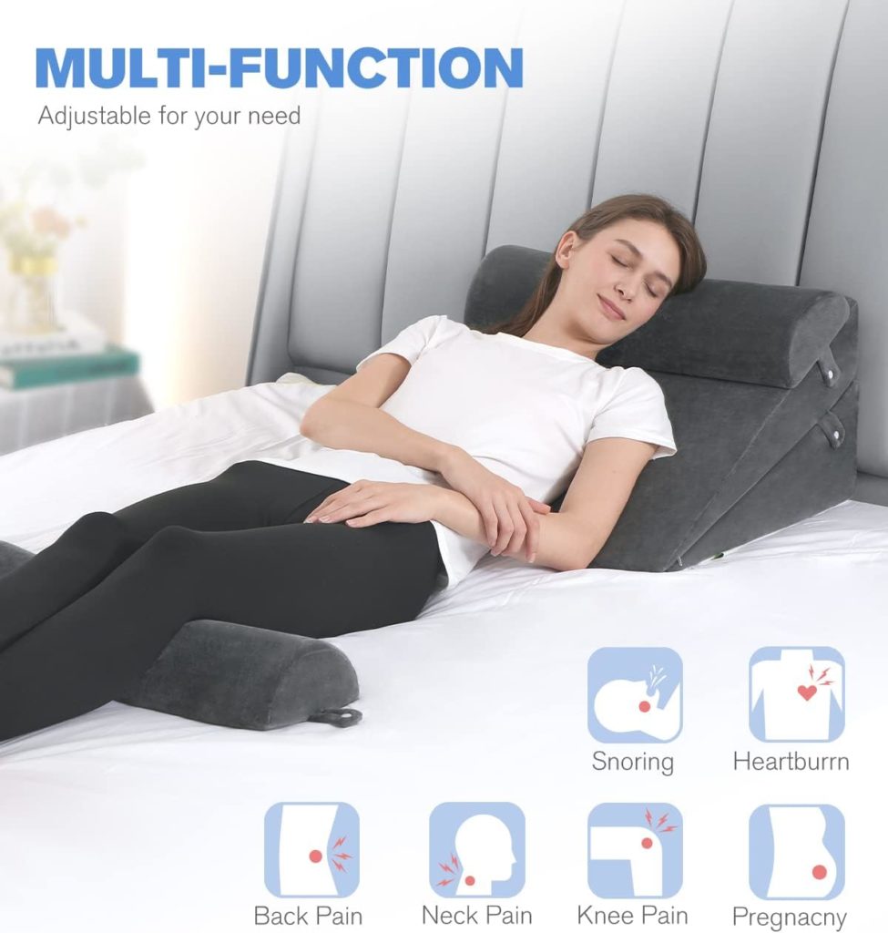 OasisSpace 4 PCS Bed Wedge Pillow Set, Orthopedic Foam Pillow for Back, Leg and Knee Pain Relief, Adjustable Triangle Pillow for Sleeping, Acid Reflux, GERD, Snore, Relax