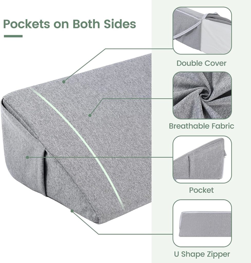 Rainmr Bed Wedge Pillow Full Size (54x10x6) - Triangle Pillow Wedge - Comfy Support Bed Gap Filler - Fill The Gap (0-5) Between Headboard and Mattress