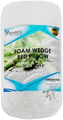 Relax Home Life 7.5 Inch Bed Wedge Pillow for Acid Reflux, 1.5 Inch Memory Foam Top with Bamboo Cover, 25 W x 26 L x 7.5 H, White