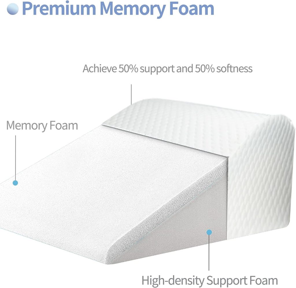 SERENLUX Wedge Pillow with Memory Foam Top for Sleeping, 7.8 Inch Elevated Ergonomic Design for Reading and Rest, Bed Pillow for Legs and Back Support with Washable Cover
