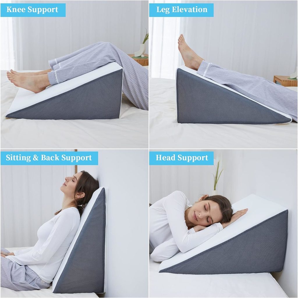 Touchutopia Bed Wedge Pillow for Sleeping, 10 24 24 Bamboo Triangle , Cooling Memory Foam Top, Elevated Support Wedge Pillow - Removable Washable Cover