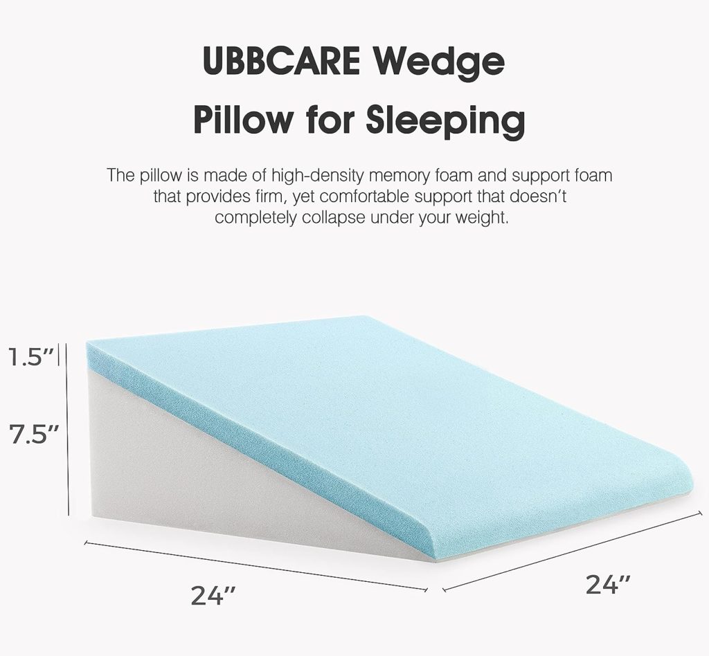 UBBCARE 7.5 Inch Bed Wedge Pillow, Cooling Gel Memory Foam with Chic Jacquard Cover, Pillow Wedge for Sleeping, Acid Reflux, Back Pain, and Gerd Snoring Pillow, Adults Leg Elevation Triangle Pillow